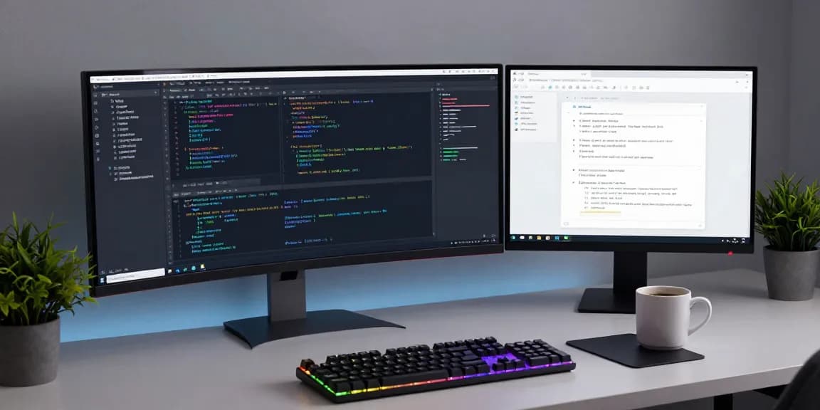 tk88 software development workspace showcasing coding, AI technology, and cloud computing elements.