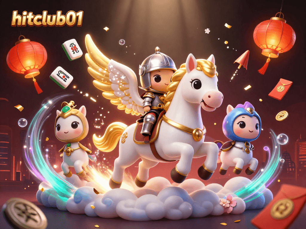 Experience thrilling action at hitclub01 with a celestial horse racing amidst vibrant casino elements.