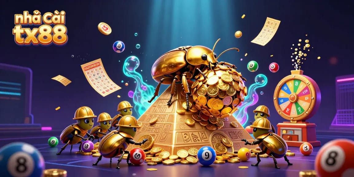 Imagine the excitement at nhà cái tx88, where a massive golden dung beetle and friends roll in a treasure of casino fun.