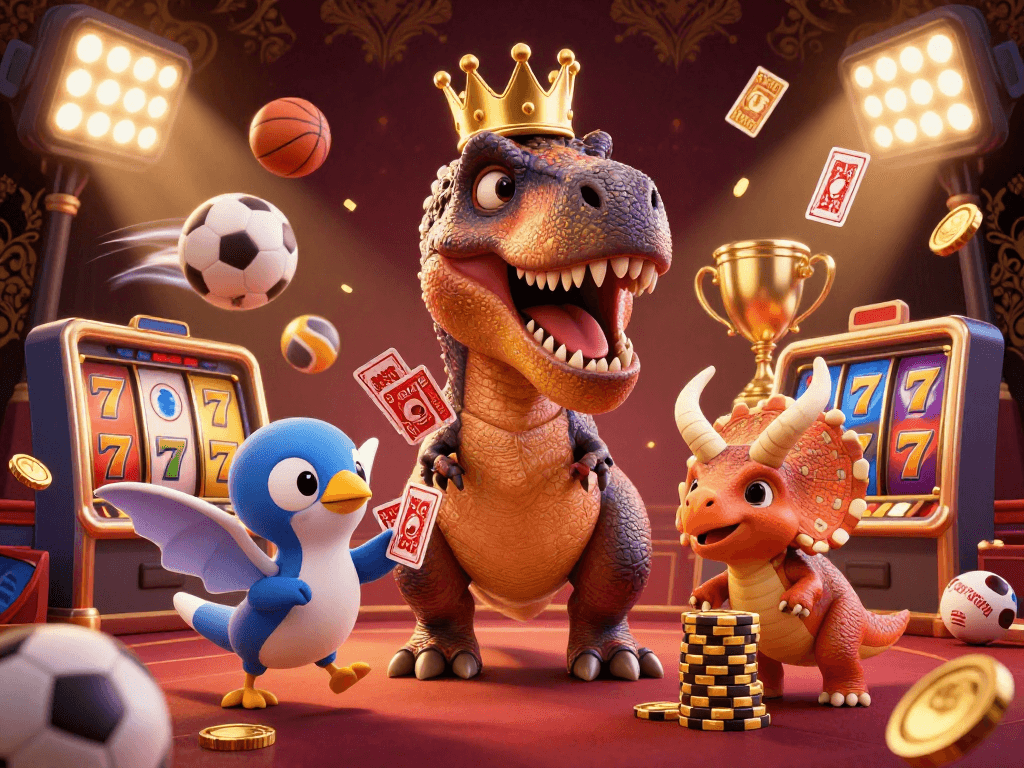 Experience thrilling games at fly8889 with friendly characters engaging in vibrant casino fun, surrounded by colorful elements.