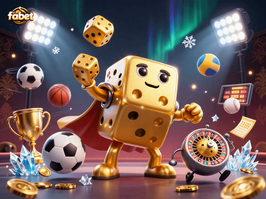 Experience the excitement of fabet as a golden dice golem juggles dice in a vivid casino scene.