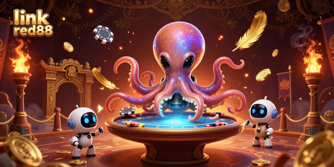 Engage with the exciting ambiance of link red88 as alien characters celebrate at a holographic poker table.