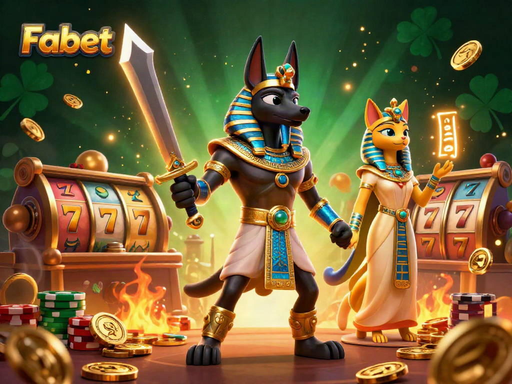 Engage with Fabet for a thrilling casino experience featuring dynamic Anubis and Bastet in action.