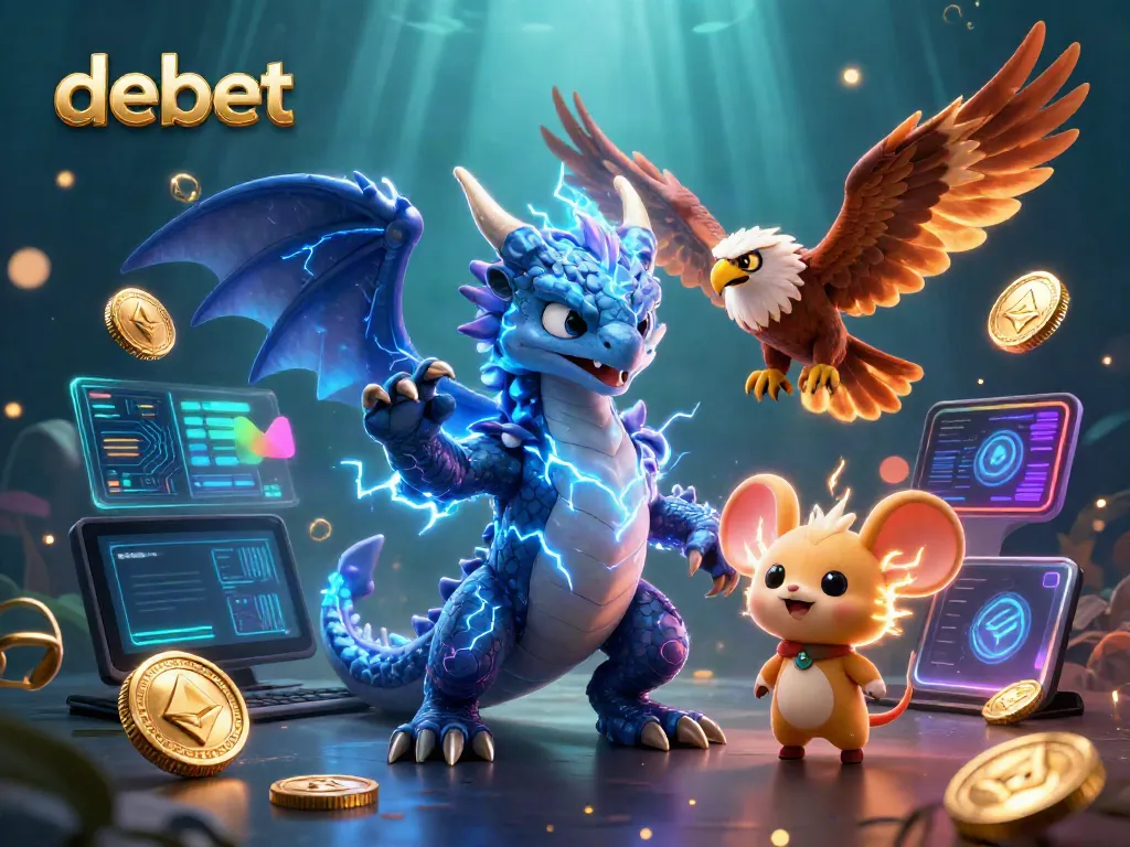 Engage in dynamic gameplay featuring debet with 3D thunder dragon and crypto-themed elements.