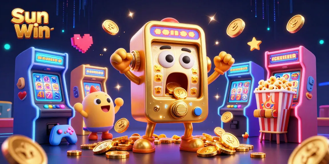 Experience the thrill of winning with Sun Win's stunning 3D slot machine illustration celebrating big jackpots.