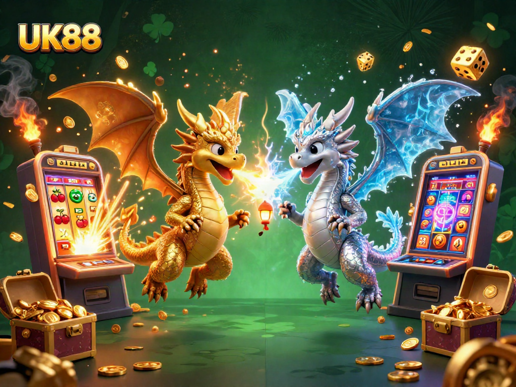 Experience thrilling casino moments with UK88's festive jackpot and winning dragons in vibrant 3D.