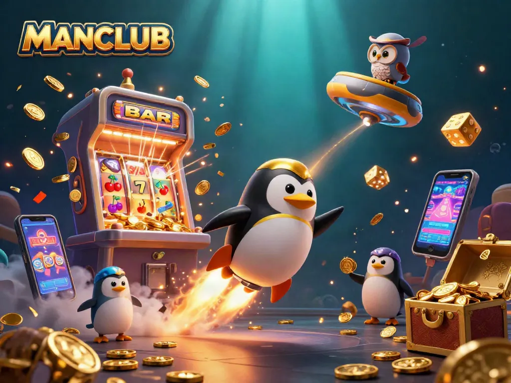 Join the excitement at MANCLUB with a thrilling 3D casino illustration showcasing winning moments.