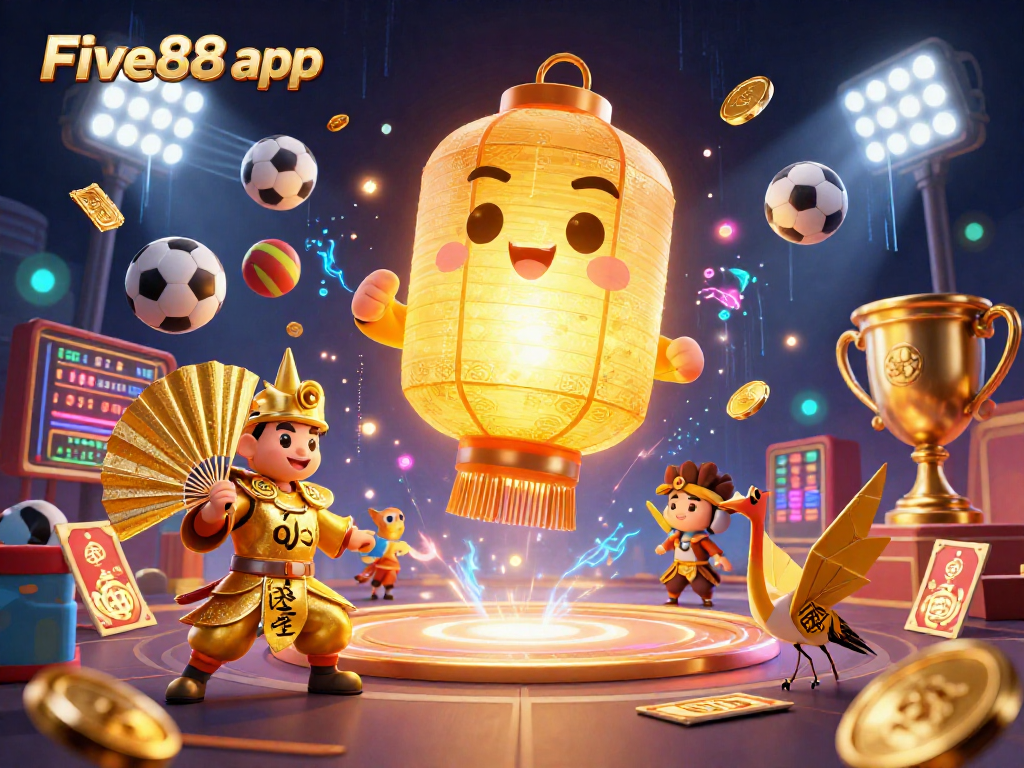 Engage in thrilling games on the Five88 app with dynamic sports elements and a vibrant backdrop.
