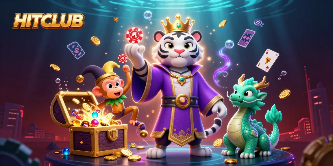 Engage in HITCLUB strategies with a vibrant 3D casino scene featuring a regal tiger and playful monkey.