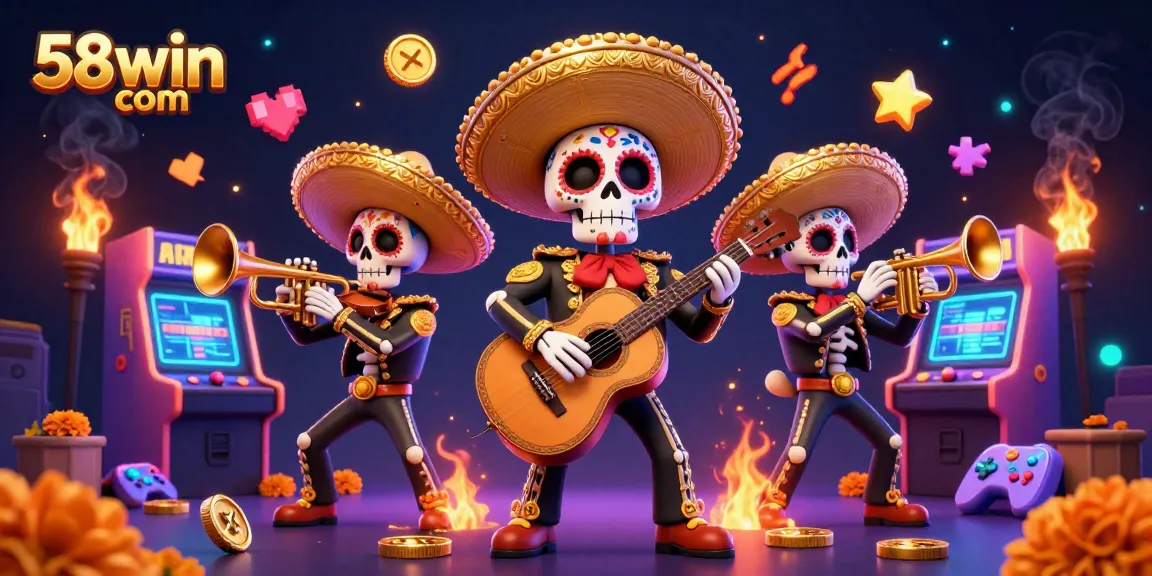 Experience thrilling gameplay at 58win com with animated skeleton mariachi characters and casino elements.