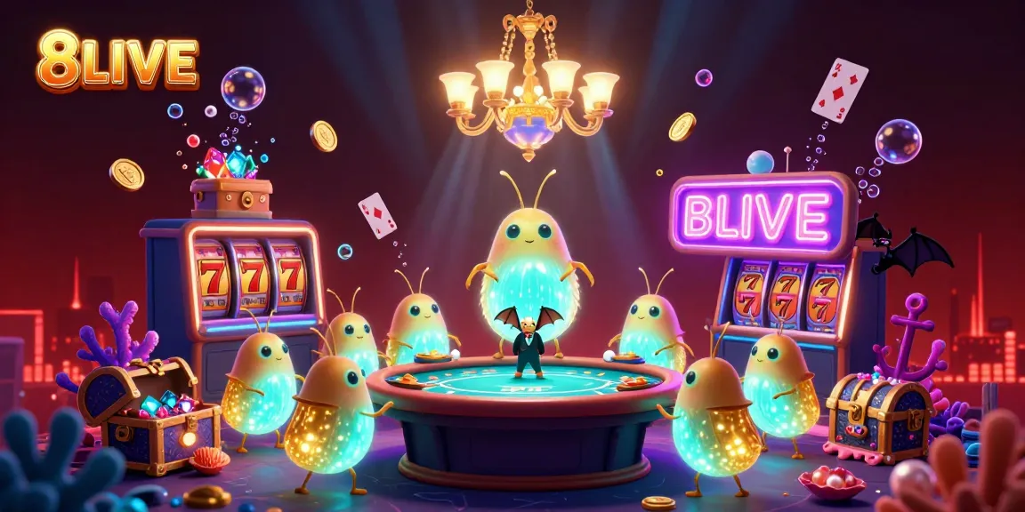 Experience thrilling gambling at 8LIVE with vibrant glowworms in a bioluminescent casino atmosphere.