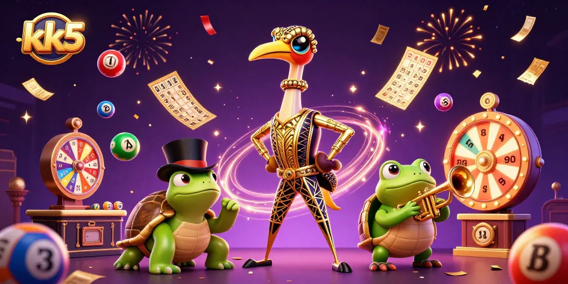 Spin and win with kk5's vibrant lottery balls and lively characters celebrating at the casino