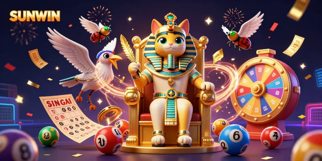 Experience thrilling gameplay at SUNWIN with lottery balls, colorful prizes, and winning energy in an exciting casino scene.