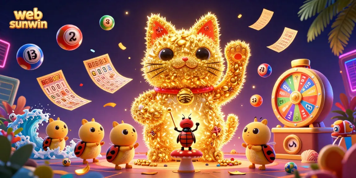 Engage in exciting gameplay with web sunwin, featuring a giant lucky cat and dynamic casino symbols.