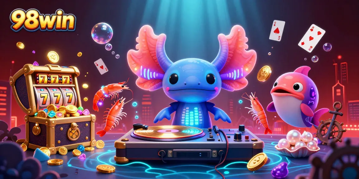 Experience thrilling gameplay at 98win with a vibrant underwater casino theme featuring lively characters and slot games.