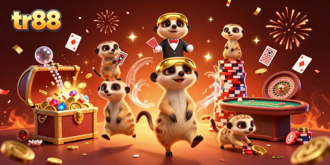 Experience the excitement of TR88 with meerkats operating a bustling casino scene, showcasing dynamic betting action.