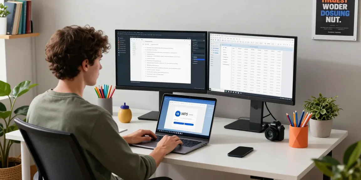WPS Download displayed on a sleek laptop in a modern home office setup.