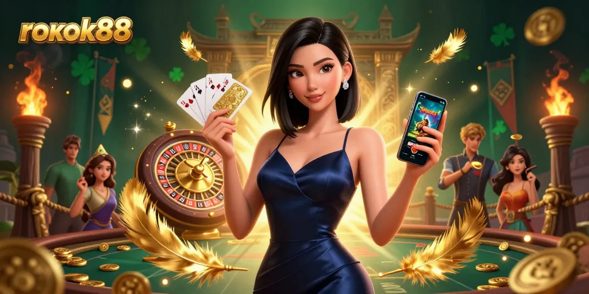 Experience the excitement of rokok88 with a stunning Asian woman engaged in casino gaming.