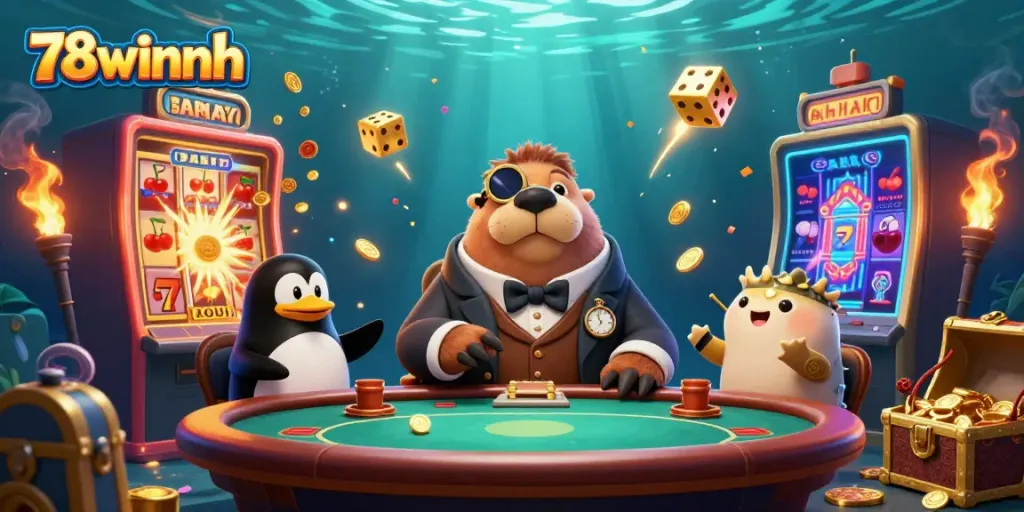 Experience thrilling underwater poker action with the jolly walrus and friends at 78winnh's casino.