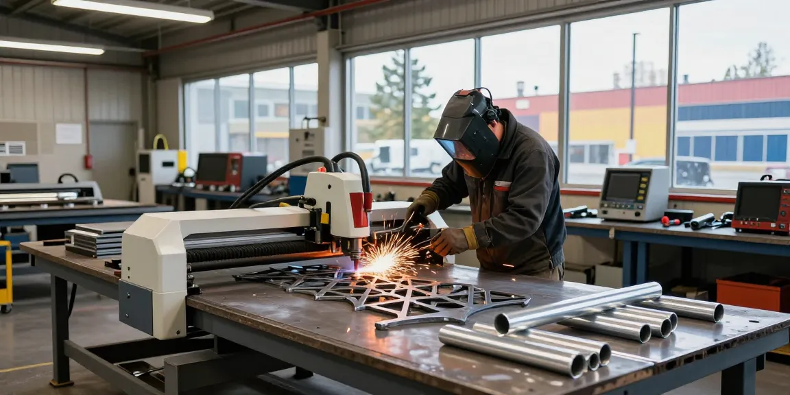 Craftsman performing metal fabrication in Vancouver, showcasing steel cutting and welding techniques.