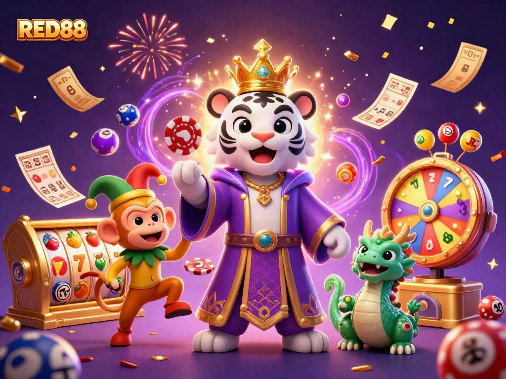 Experience luck and excitement with RED88's vibrant casino scene filled with dynamic gaming elements.
