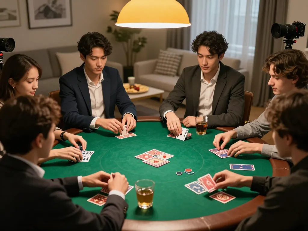 Engaged players strategizing their moves during a thrilling keonhacai poker night in a cozy home setting.