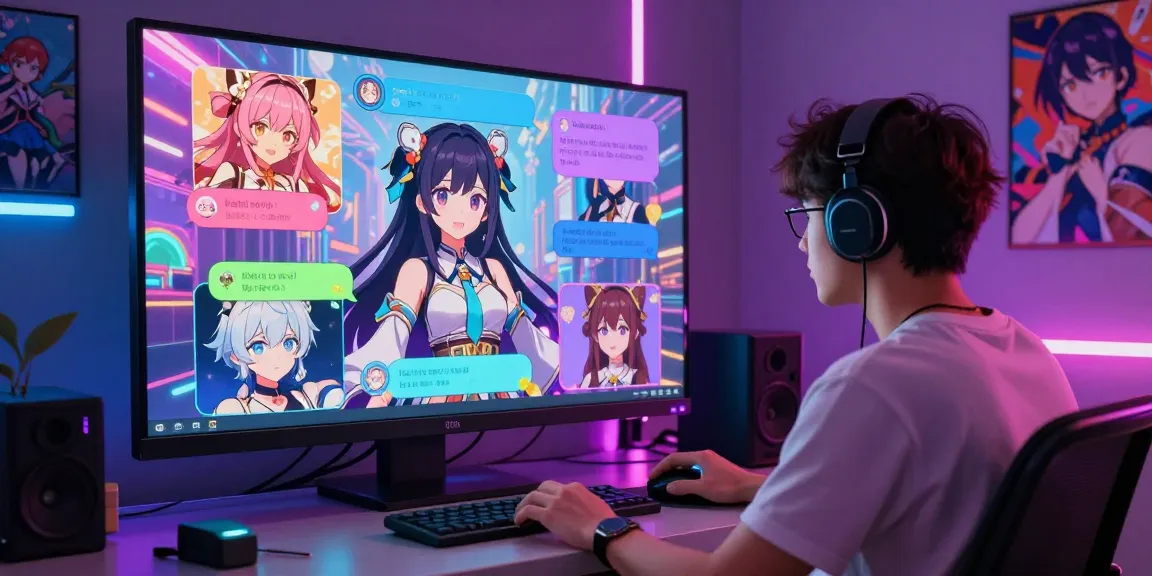 Engaging hentai AI chat scene with avatars and digital interface.