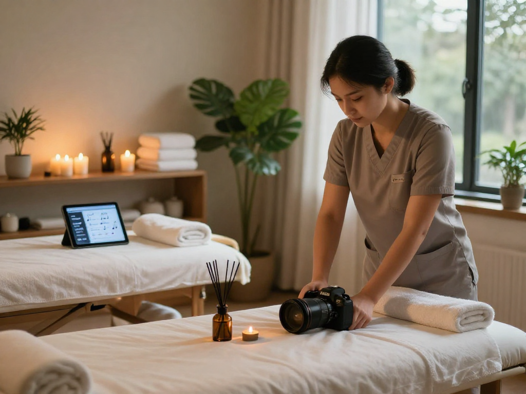 Relaxing 성동구출장안마 massage therapy scene with calming ambiance and essential oil diffusers.