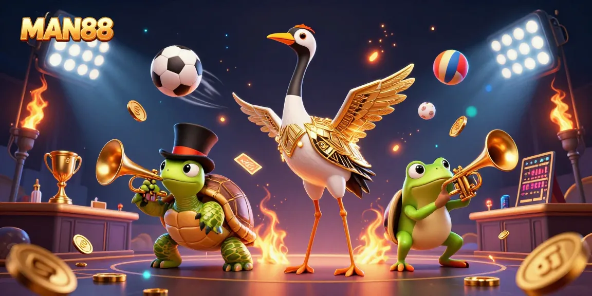 Experience thrilling betting actions at MAN88 with a vibrant casino atmosphere featuring dynamic characters and games.