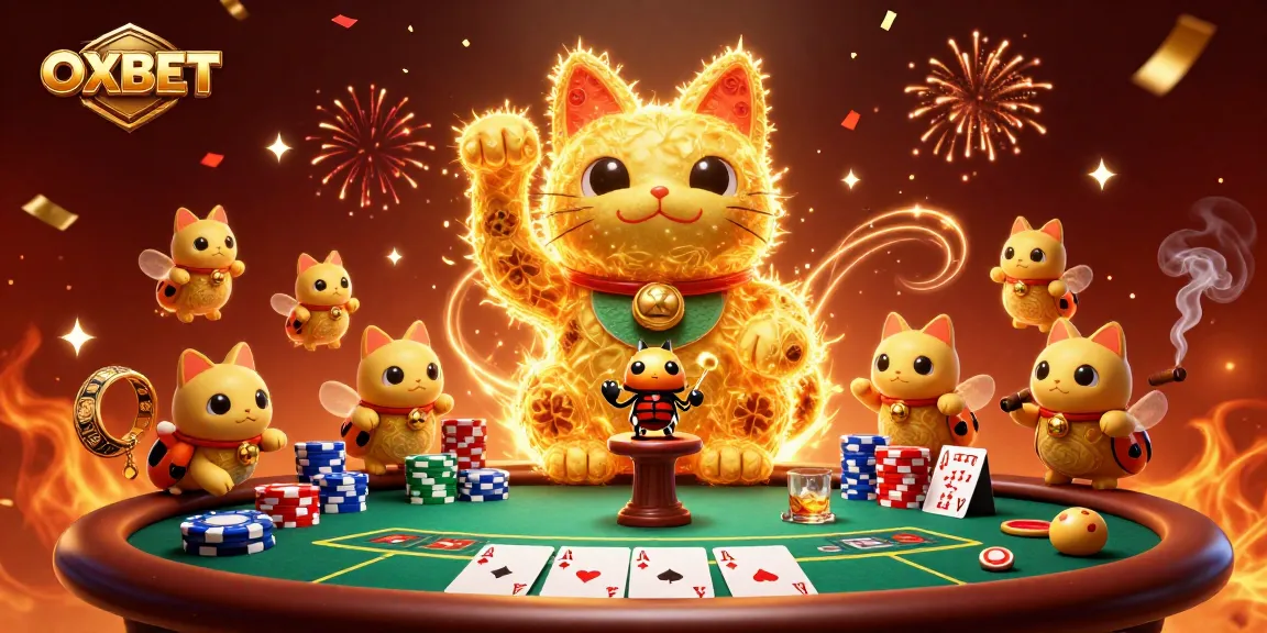 Experience OXBET's unique gaming atmosphere with vibrant casino-themed elements in an engaging 3D illustration.