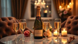 Enjoy champagne delivery Toronto with an elegant setting featuring sparkling glasses and candlelight.