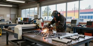 Craftsman performing metal fabrication in Vancouver, showcasing steel cutting and welding techniques.